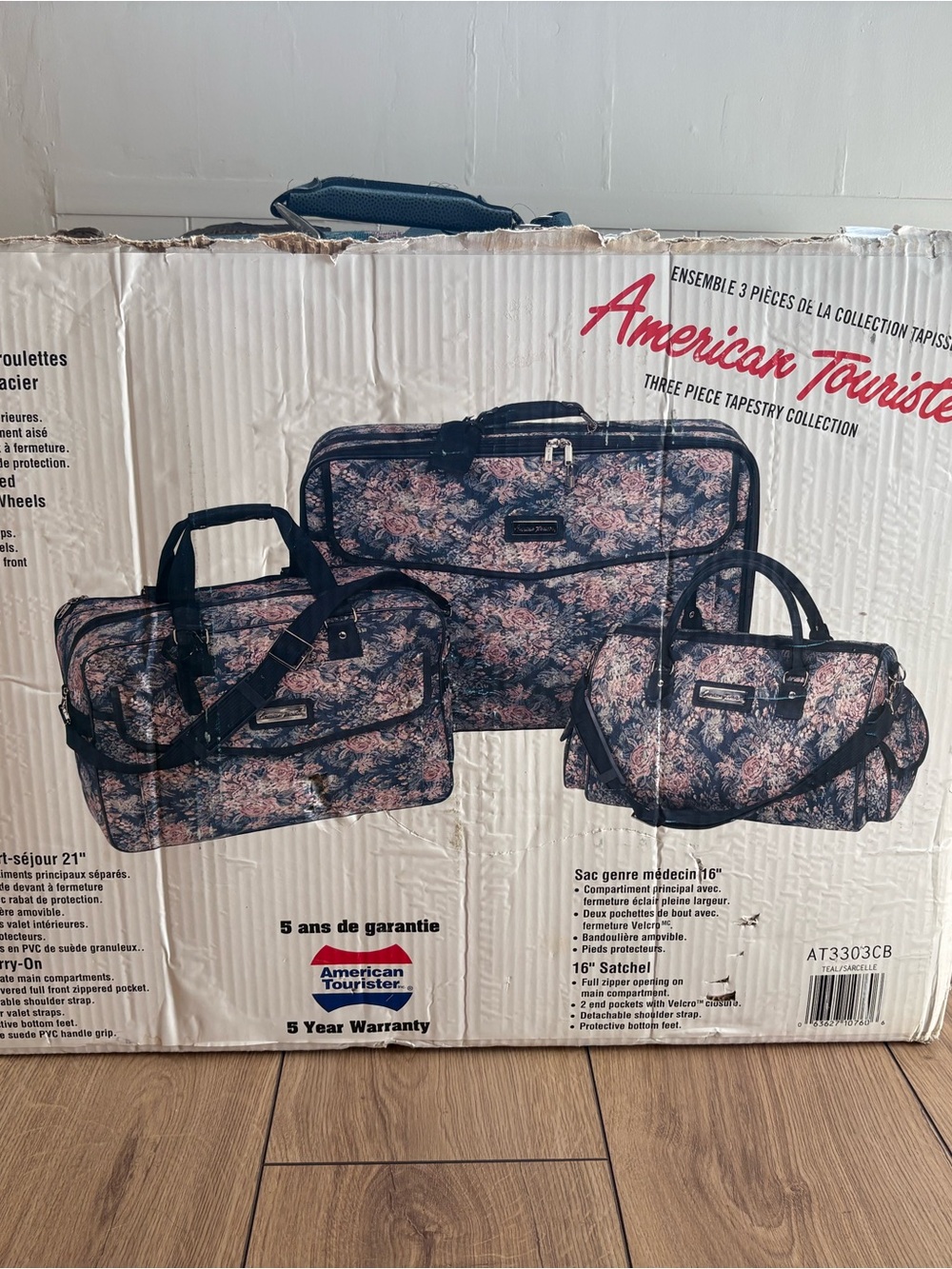 Vintage American Tourister 3-Piece Floral Tapestry Luggage Set
